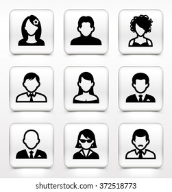 People Face Set on White Square Buttons