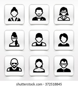 People Face Set on White Square Buttons
