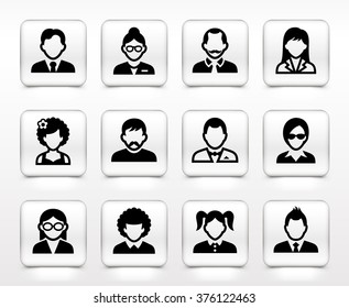People Face Set on White Square Buttons