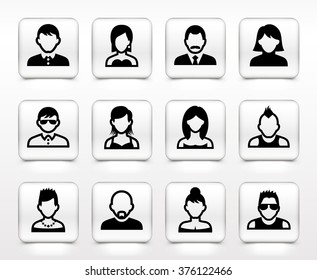 People Face Set on White Square Buttons