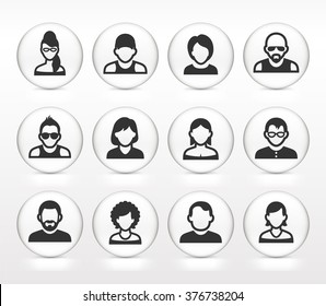 People Face Set on White Round Buttons
