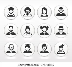 People Face Set on White Round Buttons