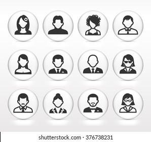 People Face Set on White Round Buttons