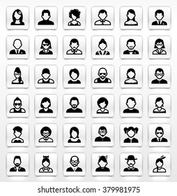 People Face Set on White Square Buttons