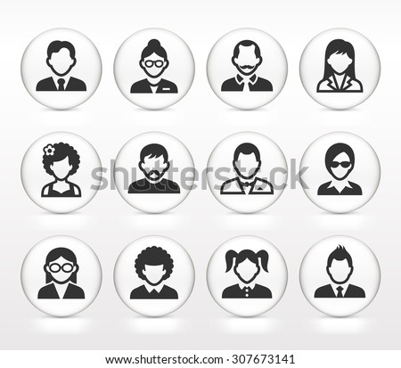 People Face Set on White Round Buttons