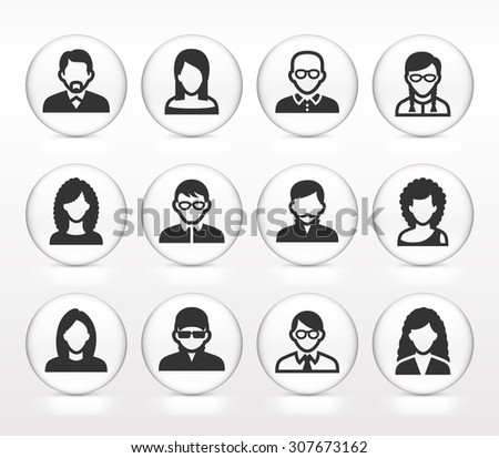 People Face Set on White Round Buttons