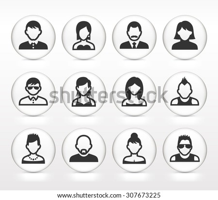 People Face Set on White Round Buttons
