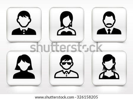 People Face Set on White Square Buttons