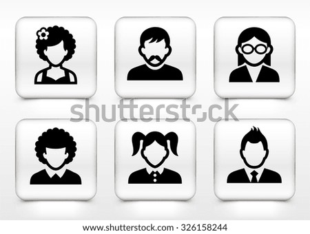 People Face Set on White Square Buttons