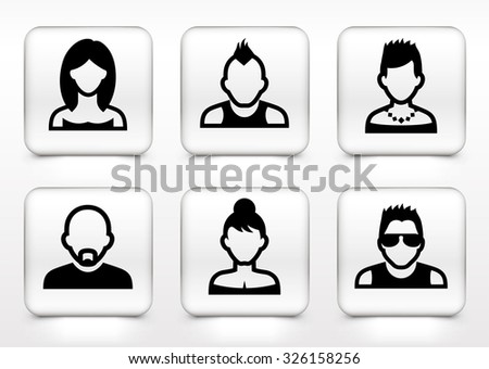 People Face Set on White Square Buttons