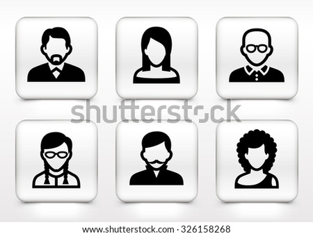 People Face Set on White Square Buttons