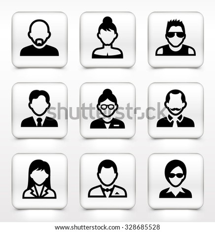 People Face Set on White Square Buttons