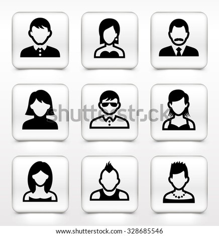 People Face Set on White Square Buttons