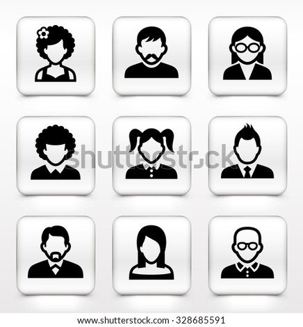 People Face Set on White Square Buttons