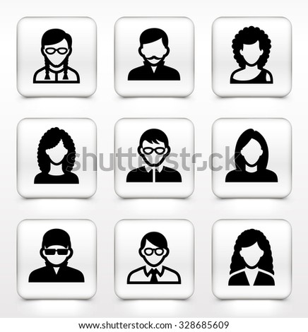 People Face Set on White Square Buttons