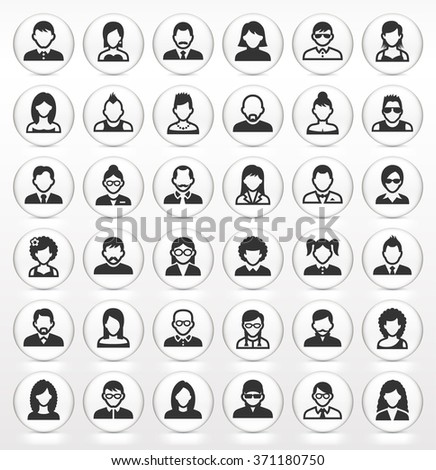 People Face Set on White Round Buttons