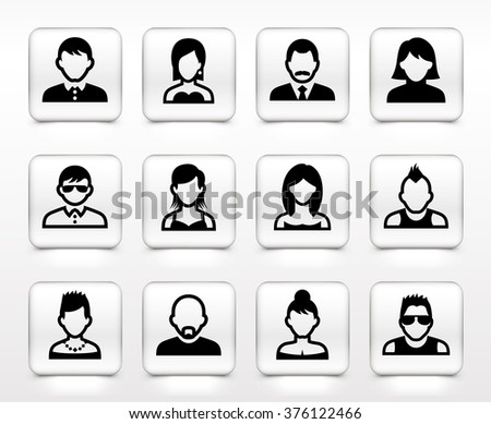 People Face Set on White Square Buttons
