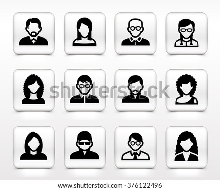 People Face Set on White Square Buttons