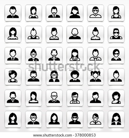 People Face Set on White Square Buttons