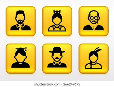 People Face Set on Yellow Square Buttons
