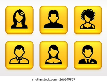 People Face Set on Yellow Square Buttons