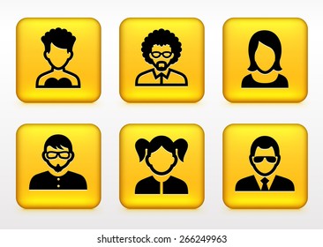 People Face Set on Yellow Square Buttons