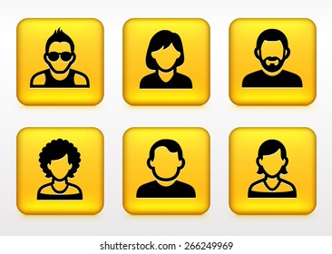 People Face Set on Yellow Square Buttons