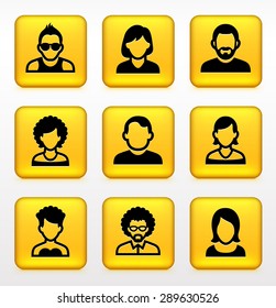 People Face Set on Yellow Square Buttons
