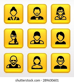 People Face Set on Yellow Square Buttons