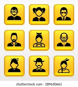 People Face Set on Yellow Square Buttons