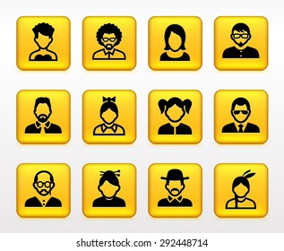 People Face Set on Yellow Square Buttons