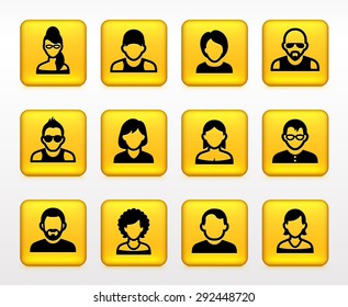 People Face Set on Yellow Square Buttons