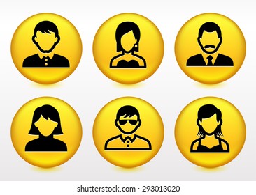 People Face Set on Yellow Round Buttons