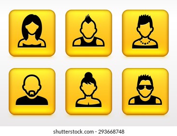 People Face Set on Yellow Square Buttons