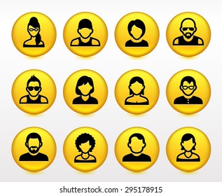 People Face Set on Yellow Round Buttons