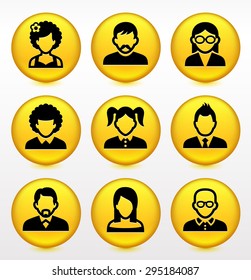 People Face Set on Yellow Round Buttons