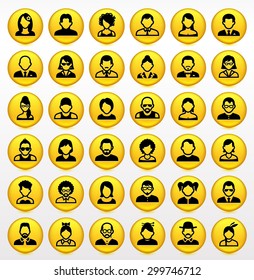 People Face Set on Yellow Round Buttons