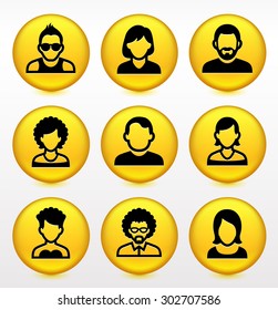 People Face Set on Yellow Round Buttons