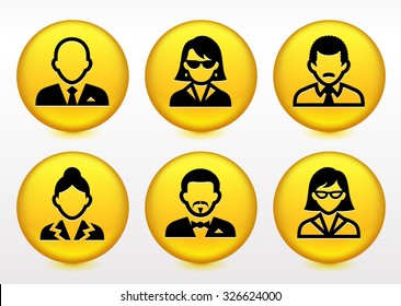 People Face Set on Yellow Round Buttons