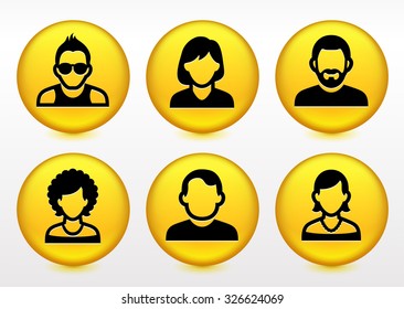People Face Set on Yellow Round Buttons
