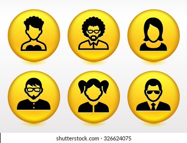 People Face Set on Yellow Round Buttons