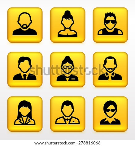 People Face Set on Yellow Square Buttons