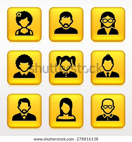 People Face Set on Yellow Square Buttons