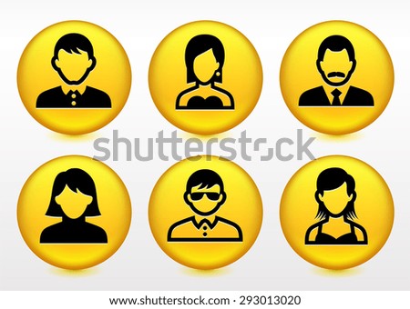 People Face Set on Yellow Round Buttons