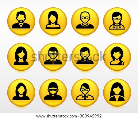 People Face Set on Yellow Round Buttons