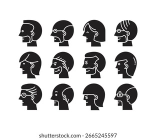 people face side view profile icons set