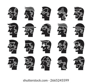 ícones de perfil de visão lateral da face das pessoas