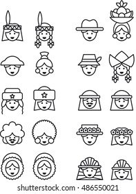 PEOPLE FACES FROM ALL OVER THE WORLD outline icons