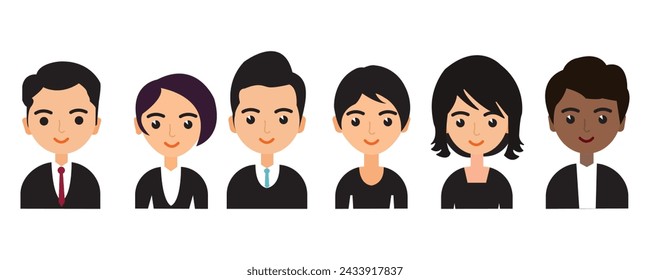 Caras de gente. Personaje avatar en diseño plano. Persona de negocios. Hombres y mujeres iconos vector aislado sobre fondo blanco. Ilustración de dibujos animados