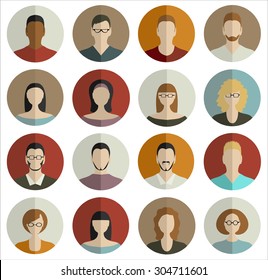 People Faces Circle Icons Set in Trendy Flat Style